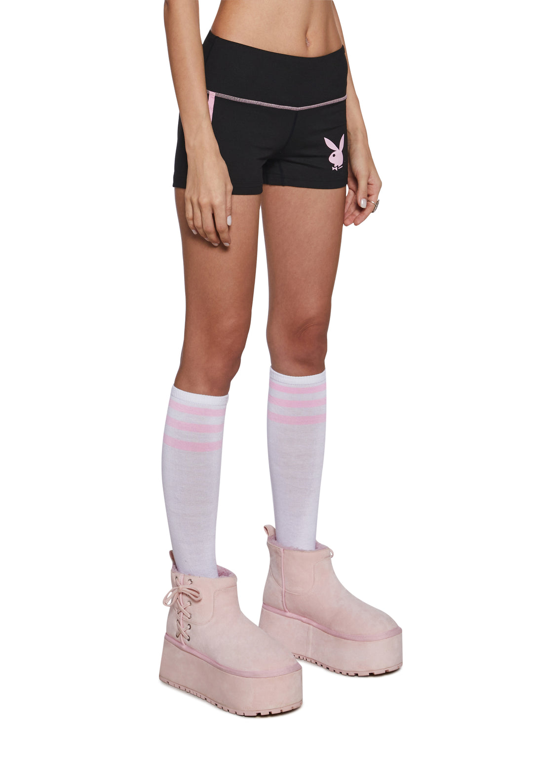 Dolls Kill x Playboy Bunny Playmate Bike Gym Shorts - Black/Pink - Image 3