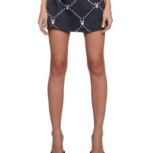 Dolls Kill x Playboy Bunny Playmate Logo Heart Satin Mini Skirt - Black/Pink
