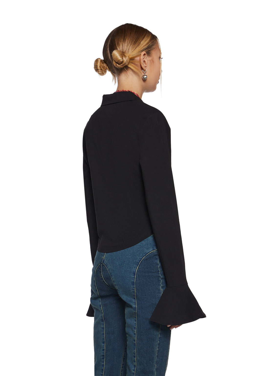 Womens Academia Collared Poplin Lace Up Long Sleeve Top Delia's - Black - Image 4