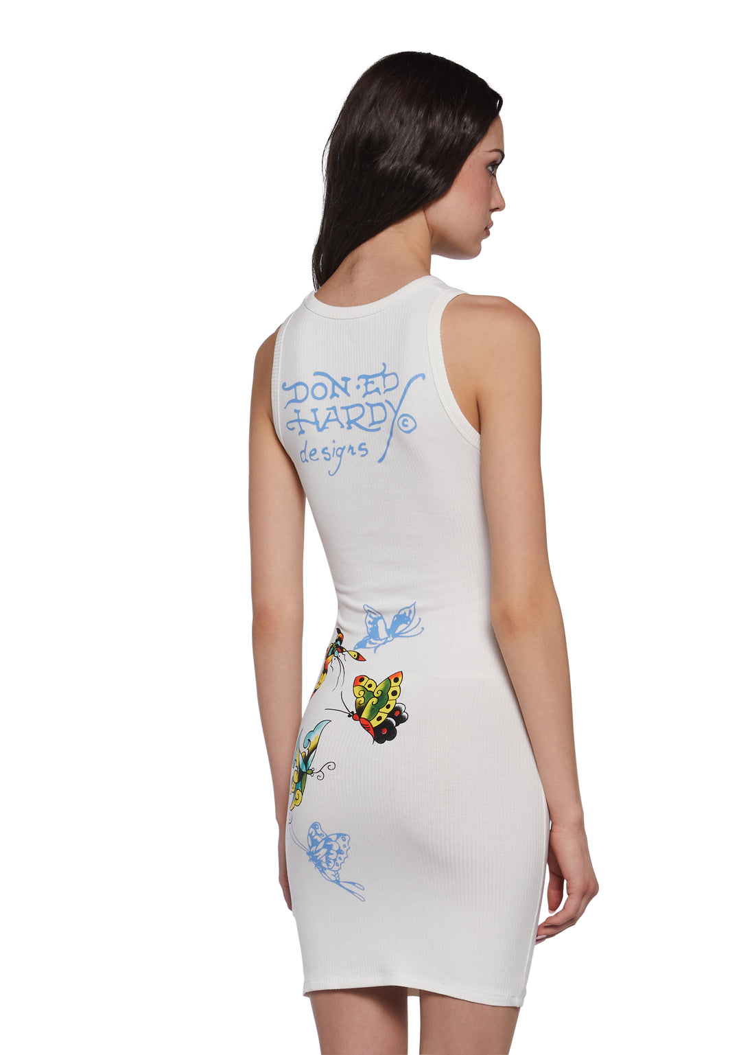 Ed Hardy Butterfly Ribbed Cut Out Tank Dress - Off White - Image 6