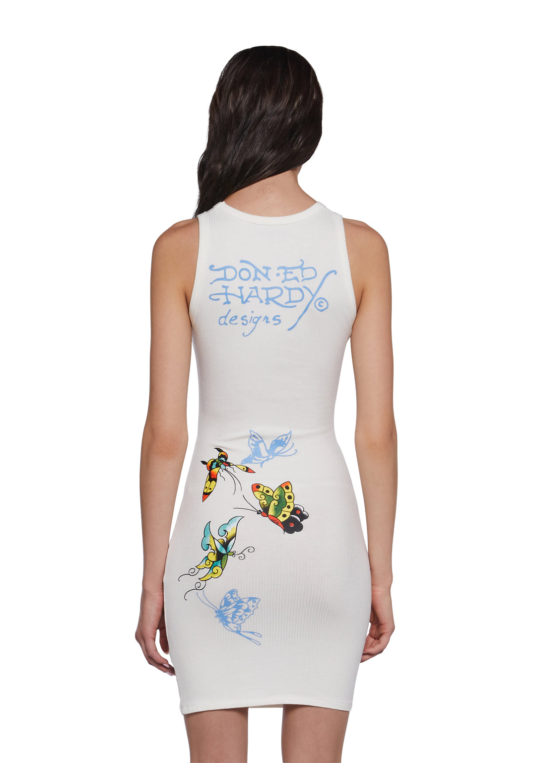 Ed Hardy Butterfly Ribbed Cut Out Tank Dress - Off White - Image 4
