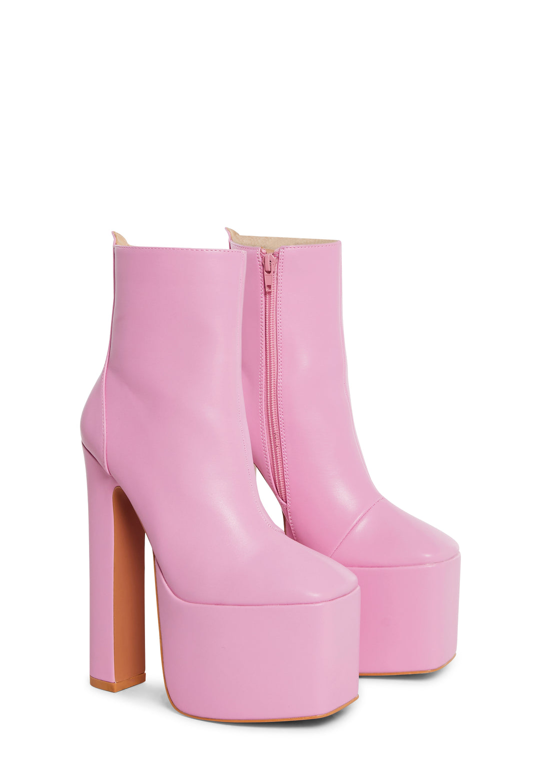 Vegan Leather Platform Ankle Boots - Pink - Image 3