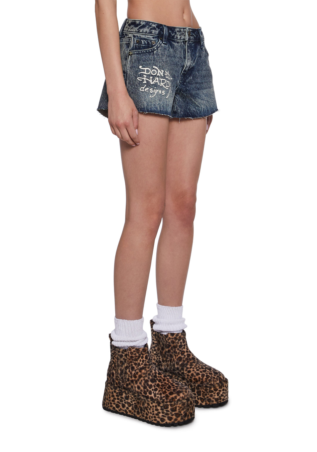 Ed Hardy Heart Dagger Denim Shorts With Raw Hem - Blue - Image 3