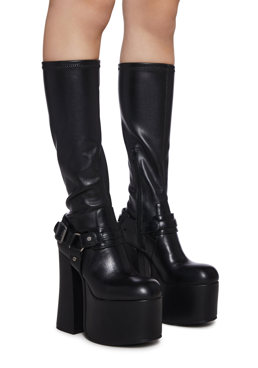 Womens Stretch Buckle Platform Boots Current Mood - Black - Image 3