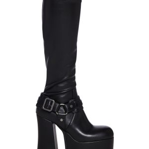 Womens Stretch Buckle Platform Boots Current Mood - Black