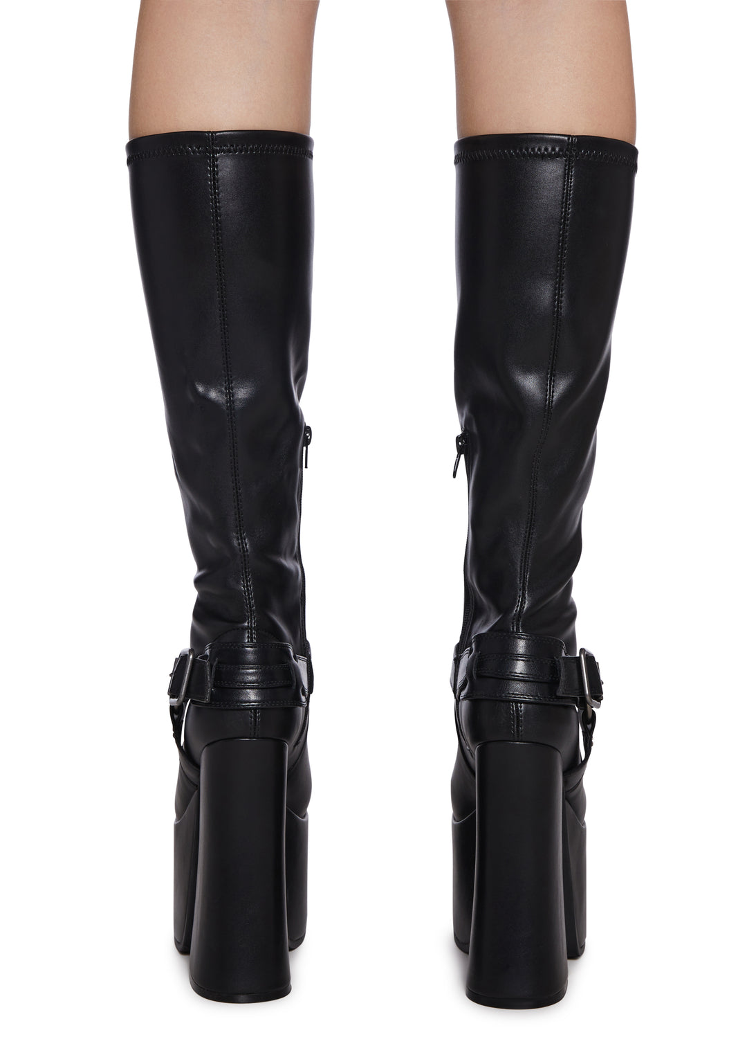 Womens Stretch Buckle Platform Boots Current Mood - Black - Image 4