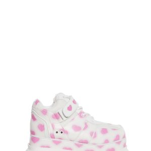 Heart Print Velcro Platform Sneakers Sugar Thrillz - White