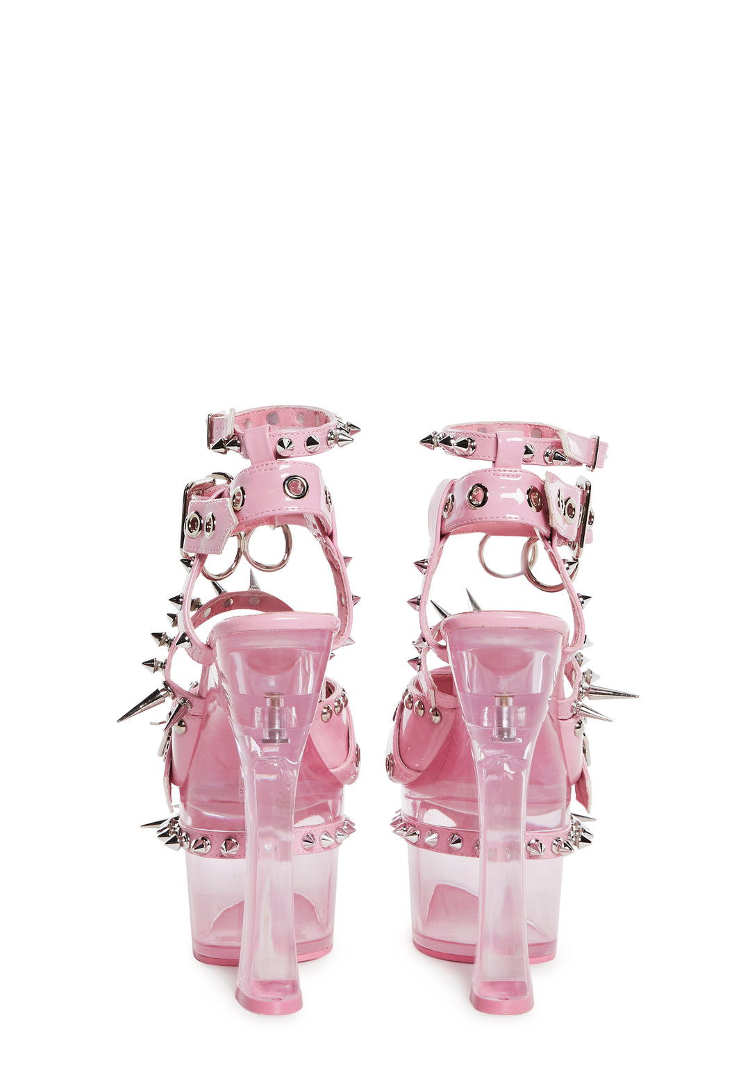 Spiked Patent Leather Clear Heel Peeptoe Platform Heels Sugar Thrillz - Pink - Image 4
