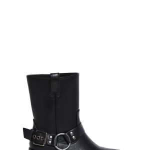 Womens Buckle Chainlink Moto Boots Current Mood - Black