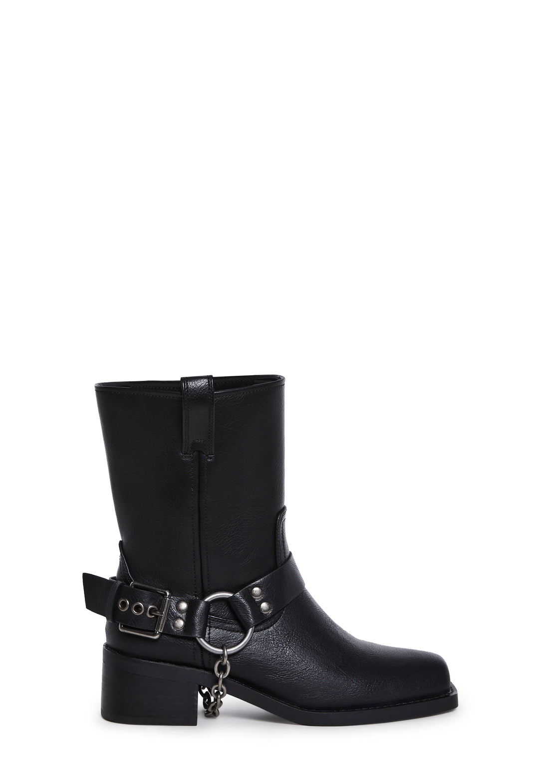 Womens Buckle Chainlink Moto Boots Current Mood - Black