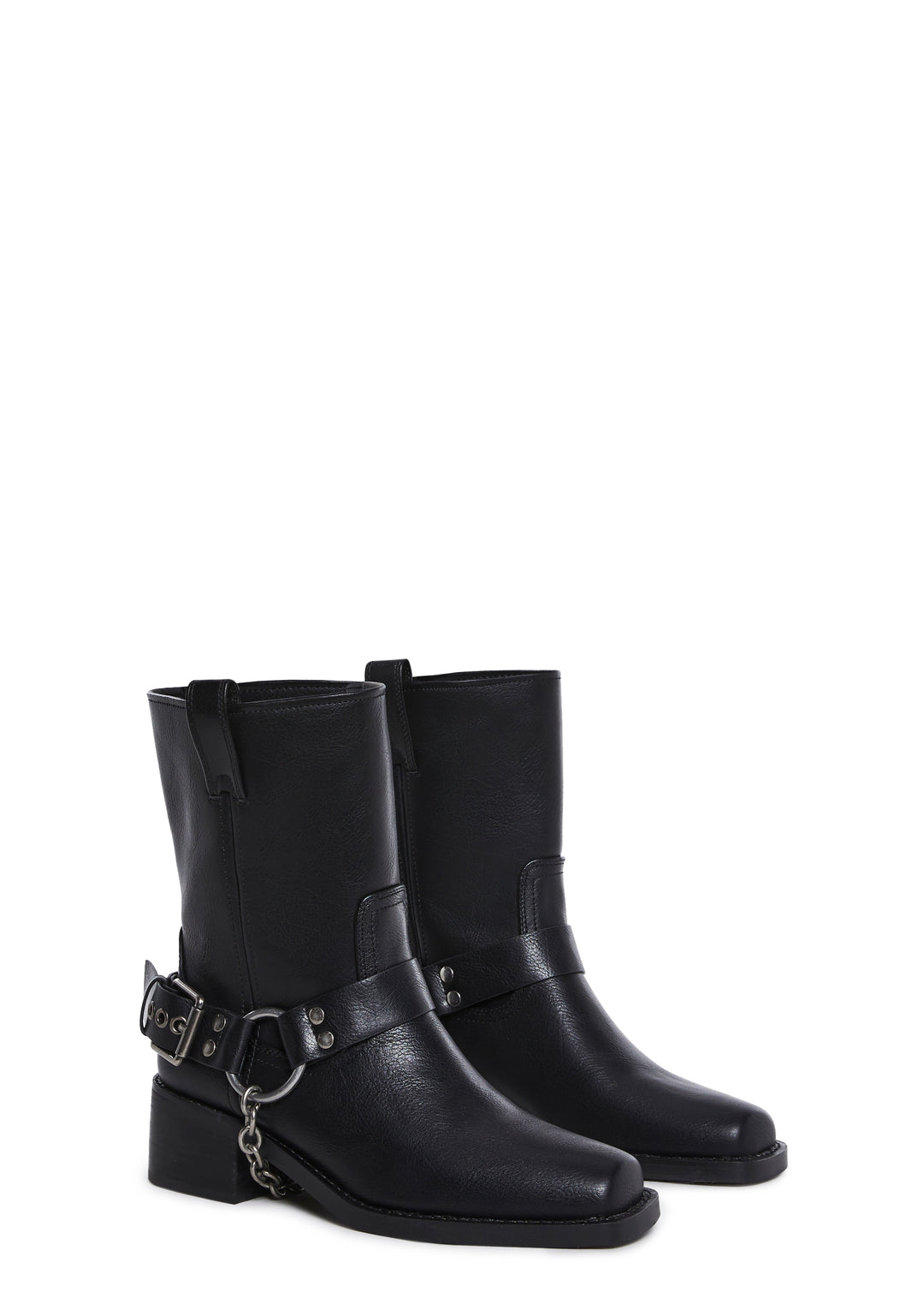 Womens Buckle Chainlink Moto Boots Current Mood - Black - Image 3