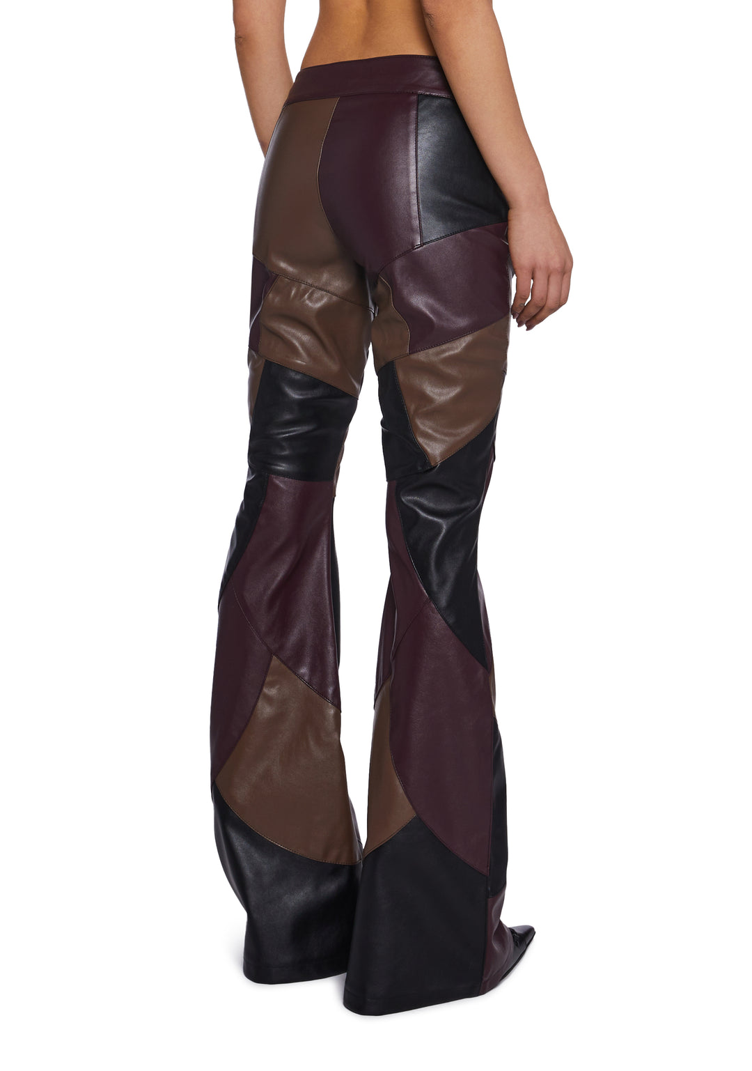 Womens Patchwork Vegan Leather PU Pants Current Mood - Multi - Image 4