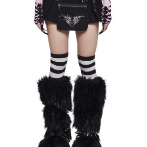 Washed Twill Pleated Removable Cargo Pocket Cyber Design Mini Skirt Widow - Black