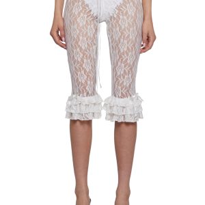 Womens Regency Sheer Floral Lace Bow Pants Sugar Thrillz - Off White