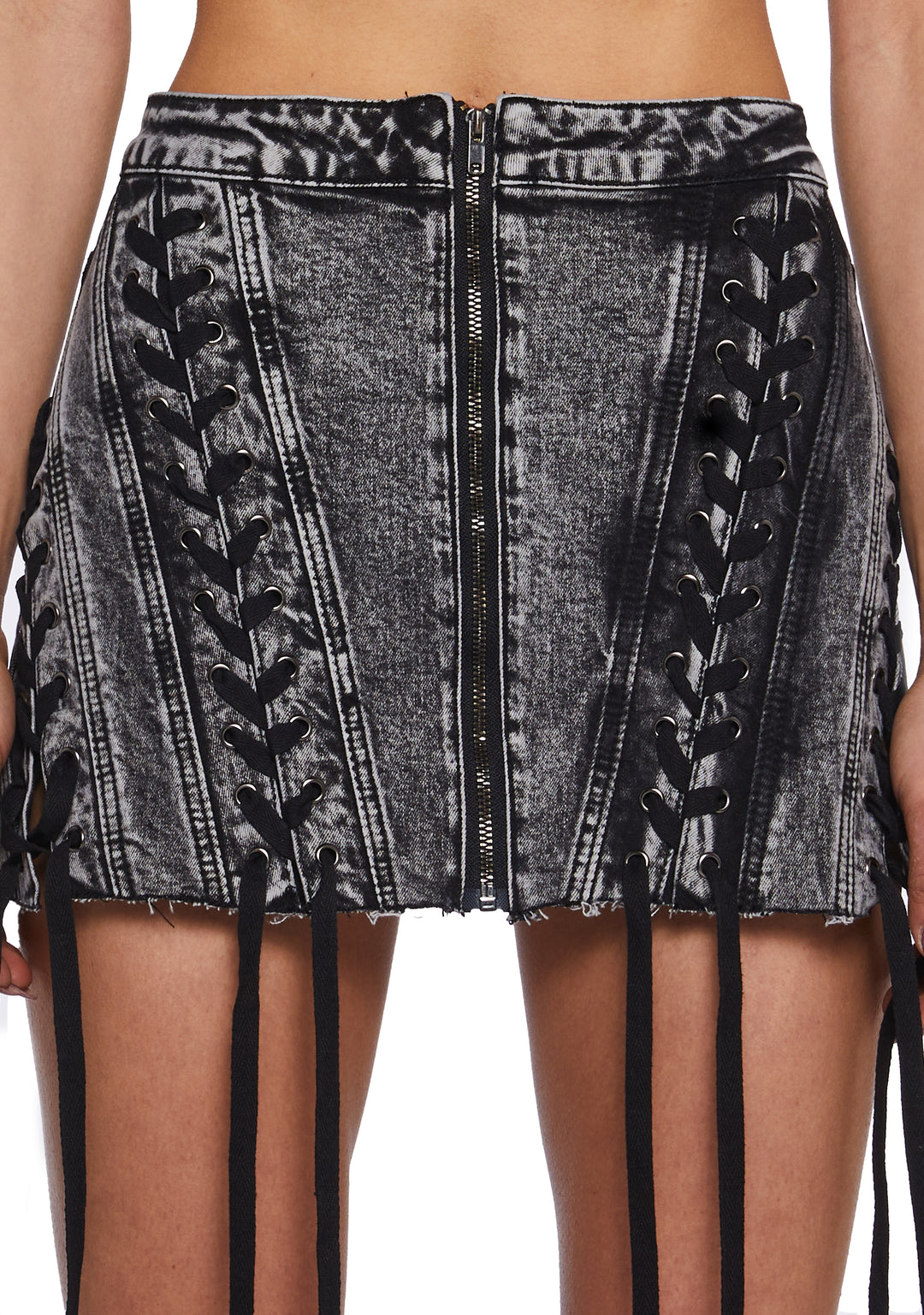 Womens Acid Wash Mini Lace Up Skirt Current Mood - Black - Image 5