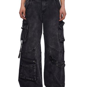 Womens Cargo Wide Leg Pants Current Mood - Gray