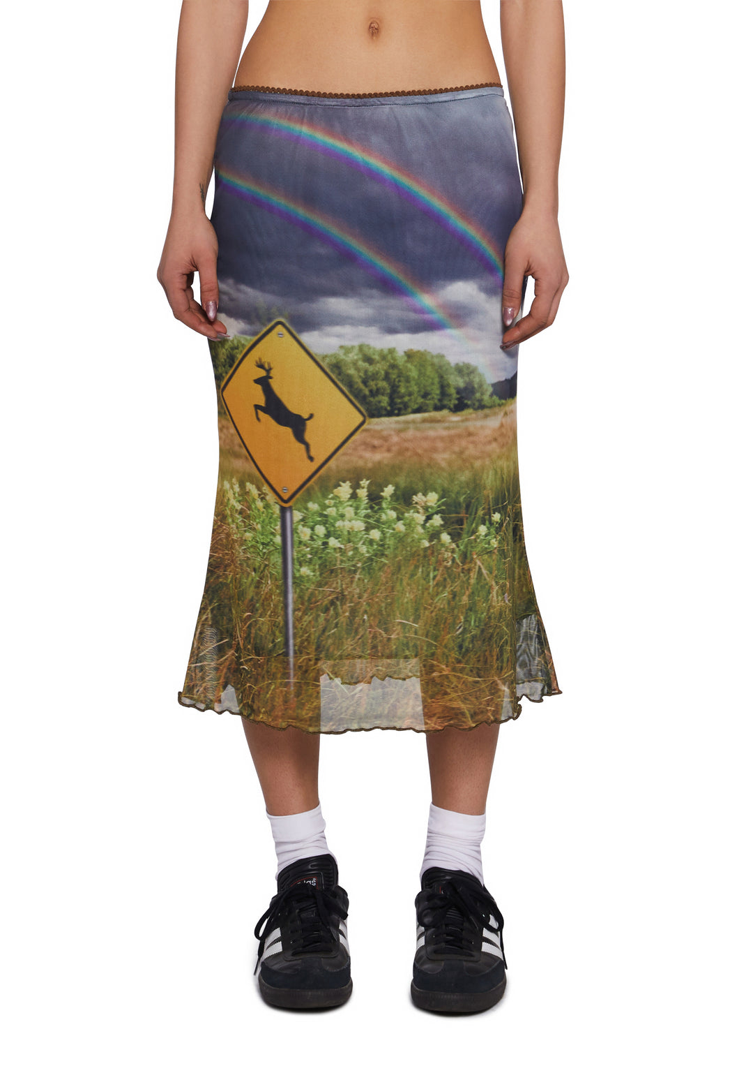Womens Photo Graphic Rainbow Mesh Skirt Current Mood - Multi
