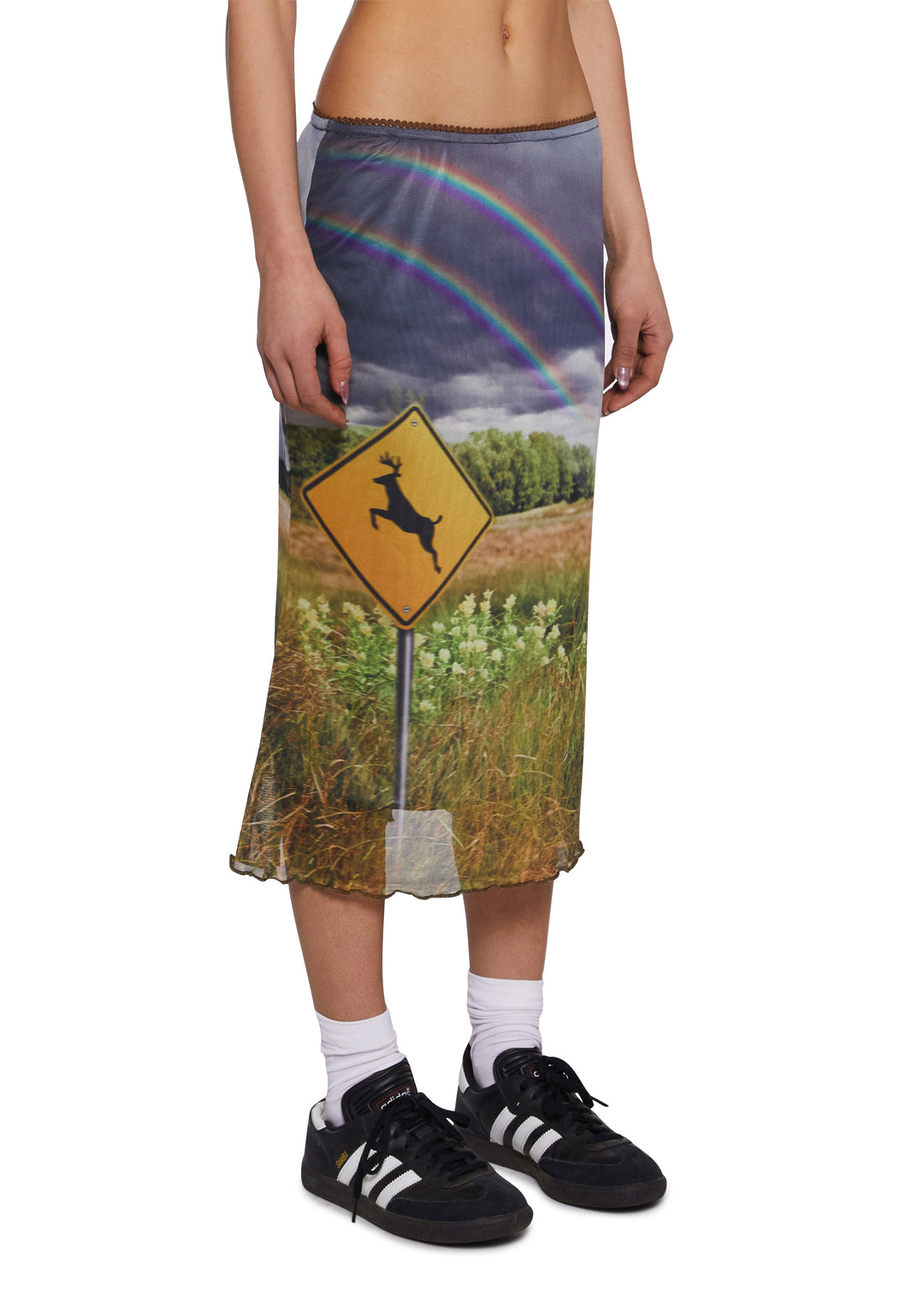 Womens Photo Graphic Rainbow Mesh Skirt Current Mood - Multi - Image 3