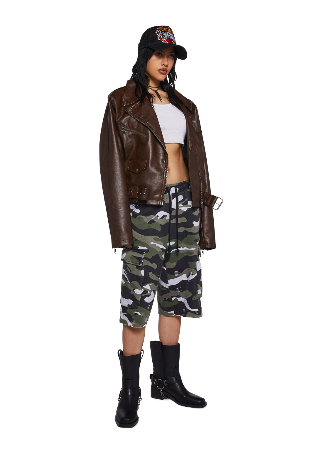 Womens Camo Print Distressed Fleece Shorts Current Mood - Multi - Image 2