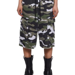 Womens Camo Print Distressed Fleece Shorts Current Mood - Multi