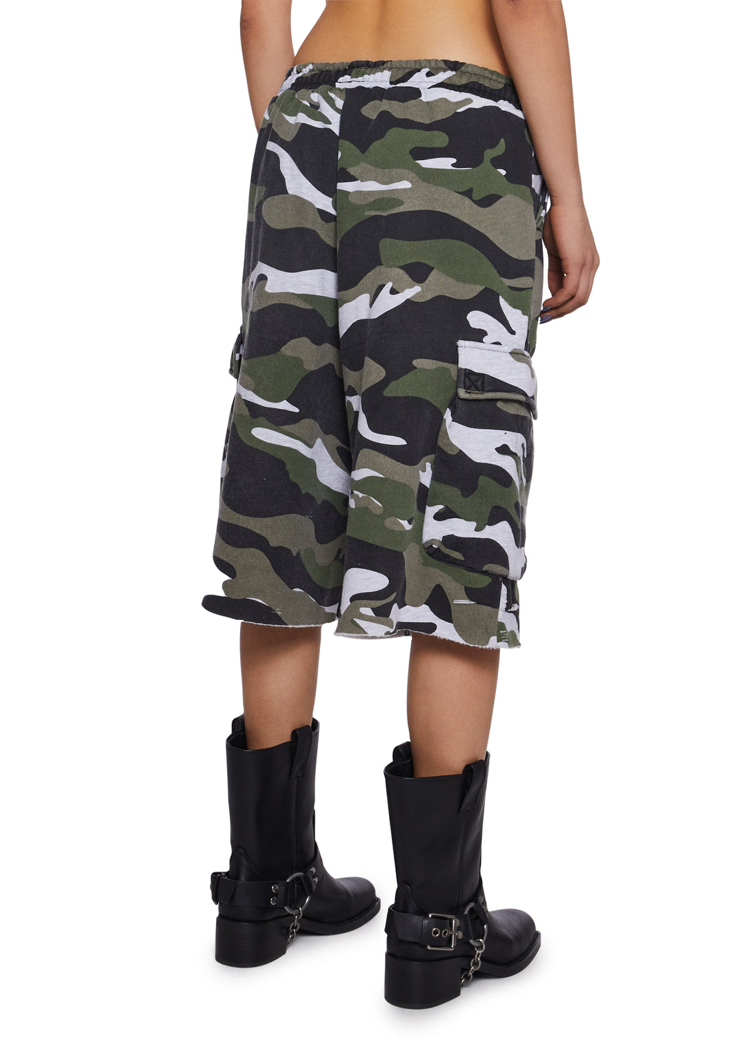 Womens Camo Print Distressed Fleece Shorts Current Mood - Multi - Image 4