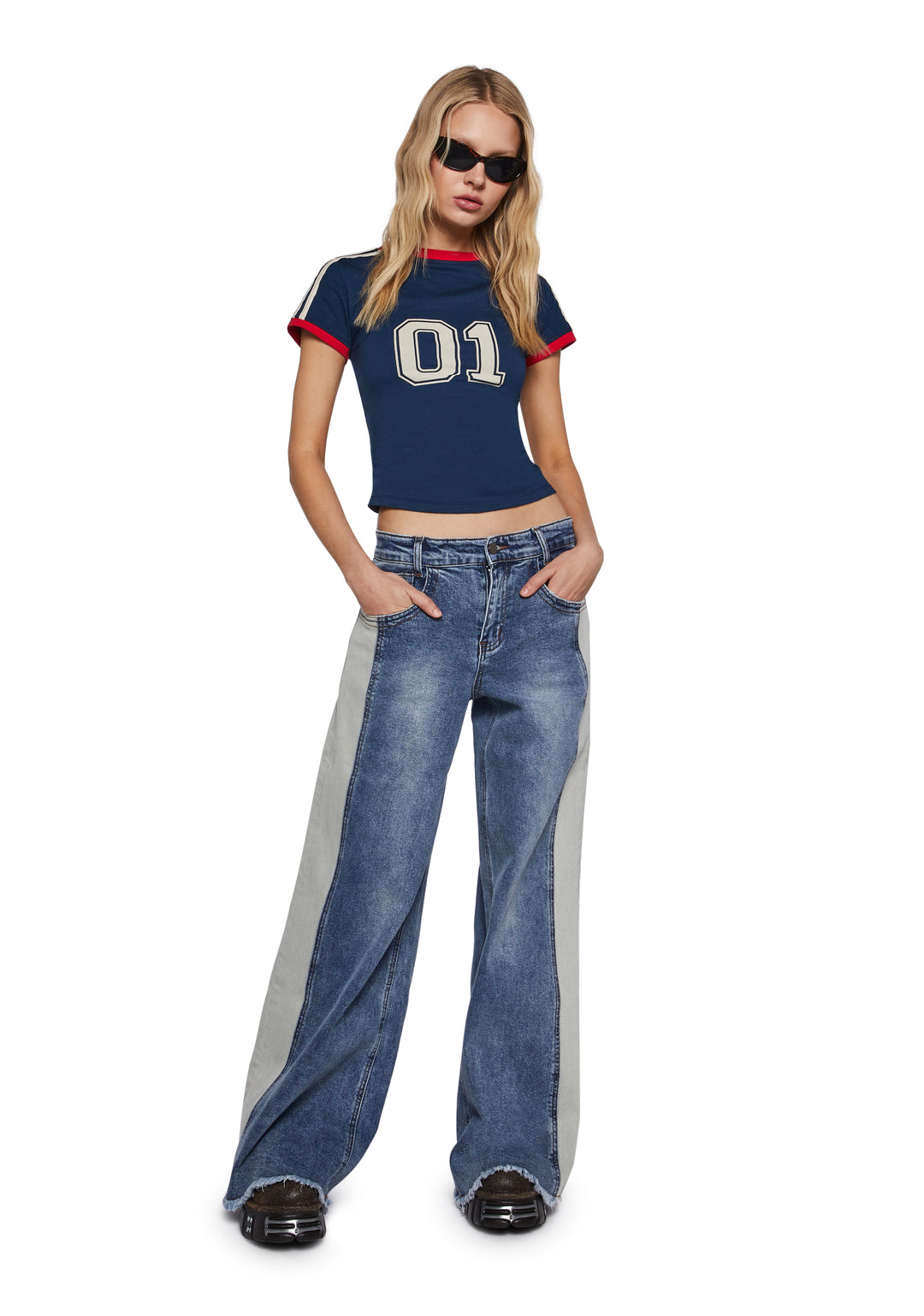 Womens Wide Leg Paneled Jeans Delias - Blue - Image 2