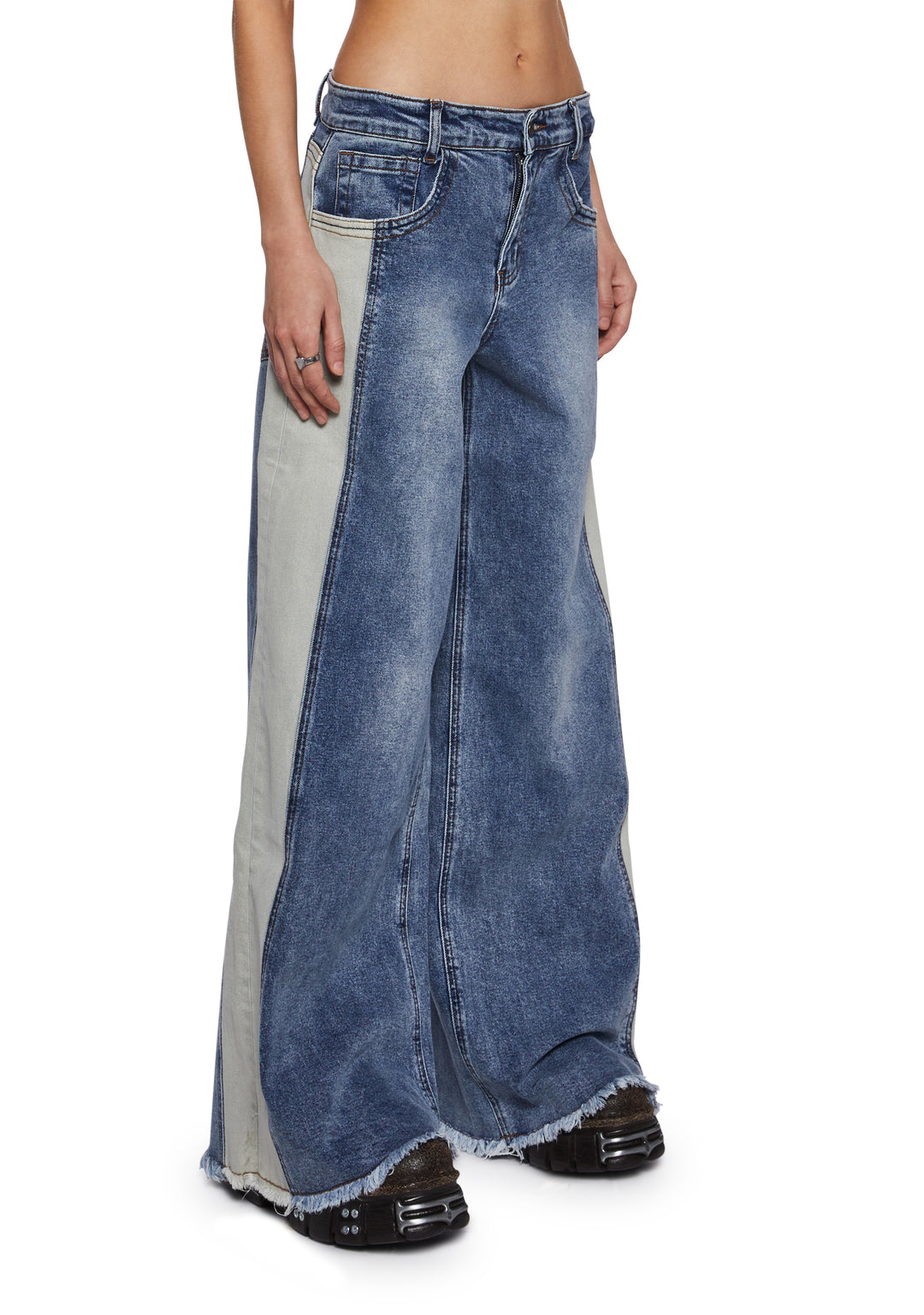 Womens Wide Leg Paneled Jeans Delias - Blue - Image 3