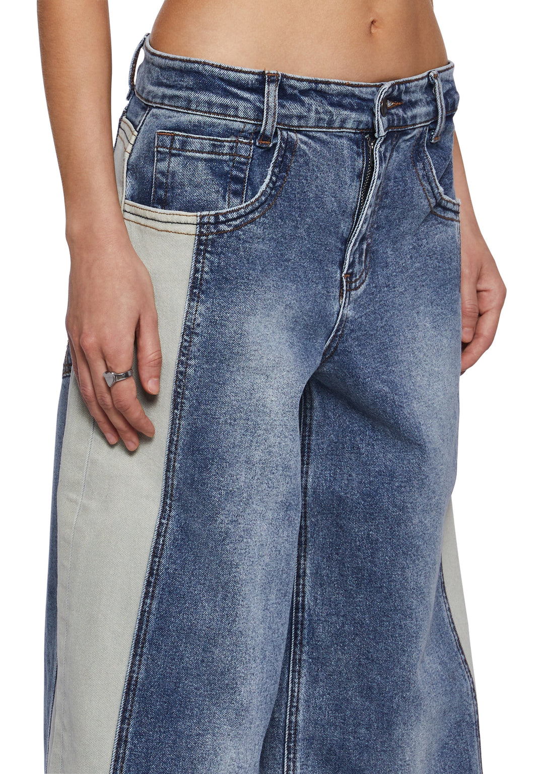 Womens Wide Leg Paneled Jeans Delias - Blue - Image 5