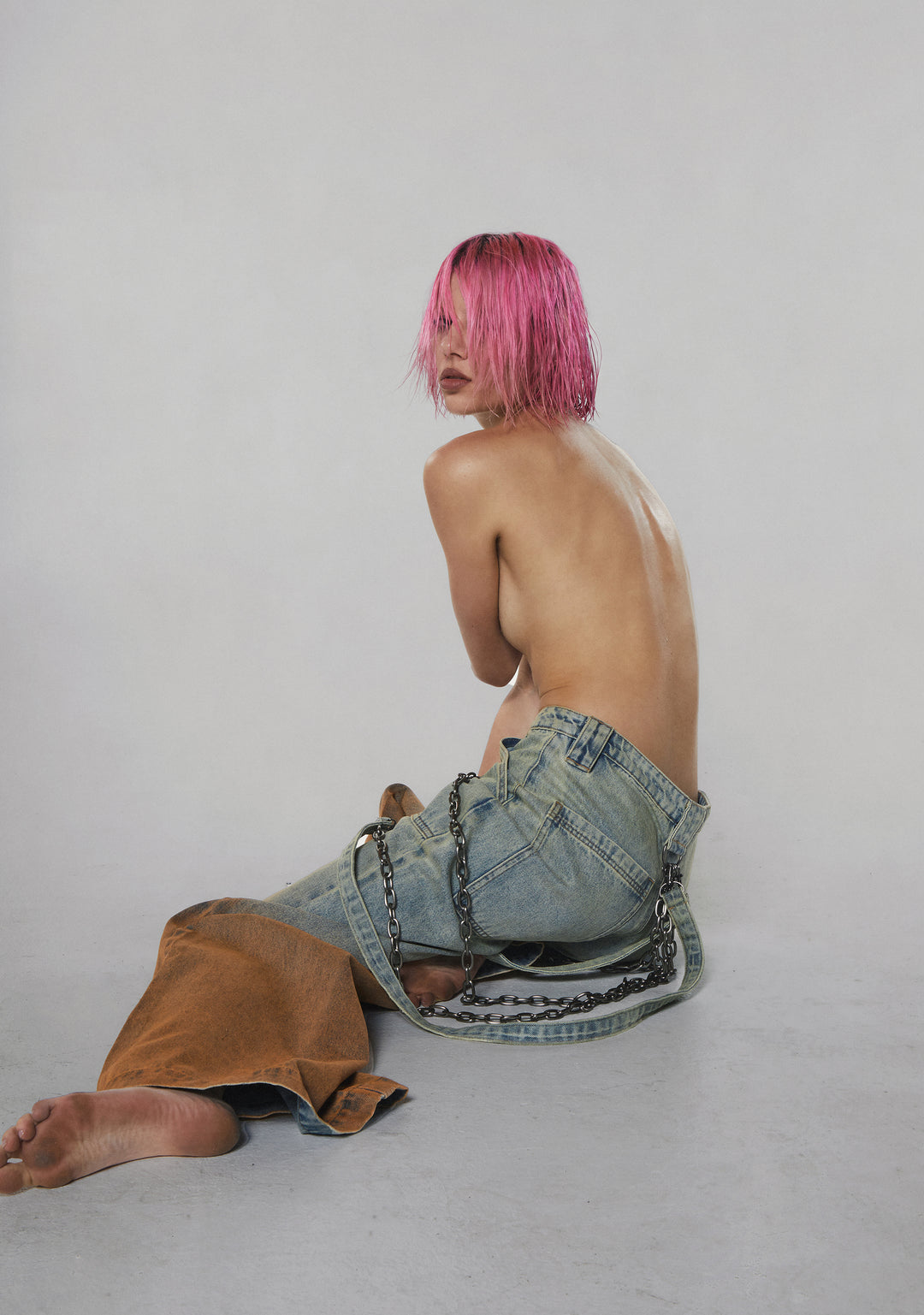 Womens Sexy Dip Dye Ombre Denim Baggy Jeans With Chain And Straps Current Mood - Multi - Image 7