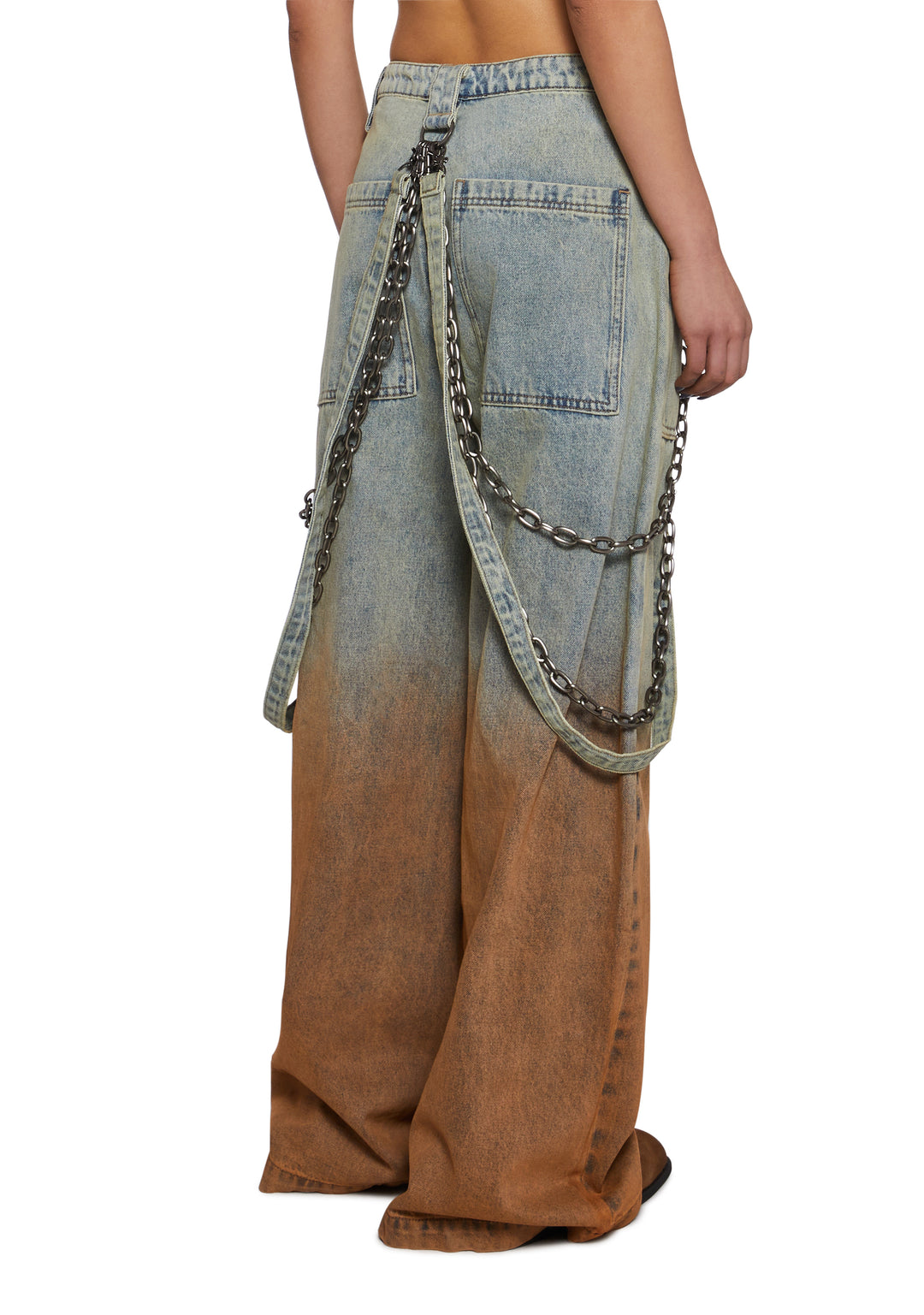 Womens Sexy Dip Dye Ombre Denim Baggy Jeans With Chain And Straps Current Mood - Multi - Image 4
