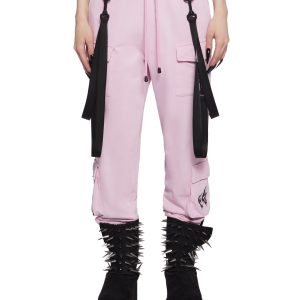 Knit Cyber Graphic Nylon Strap Jogger Sweatpants Widow - Pink