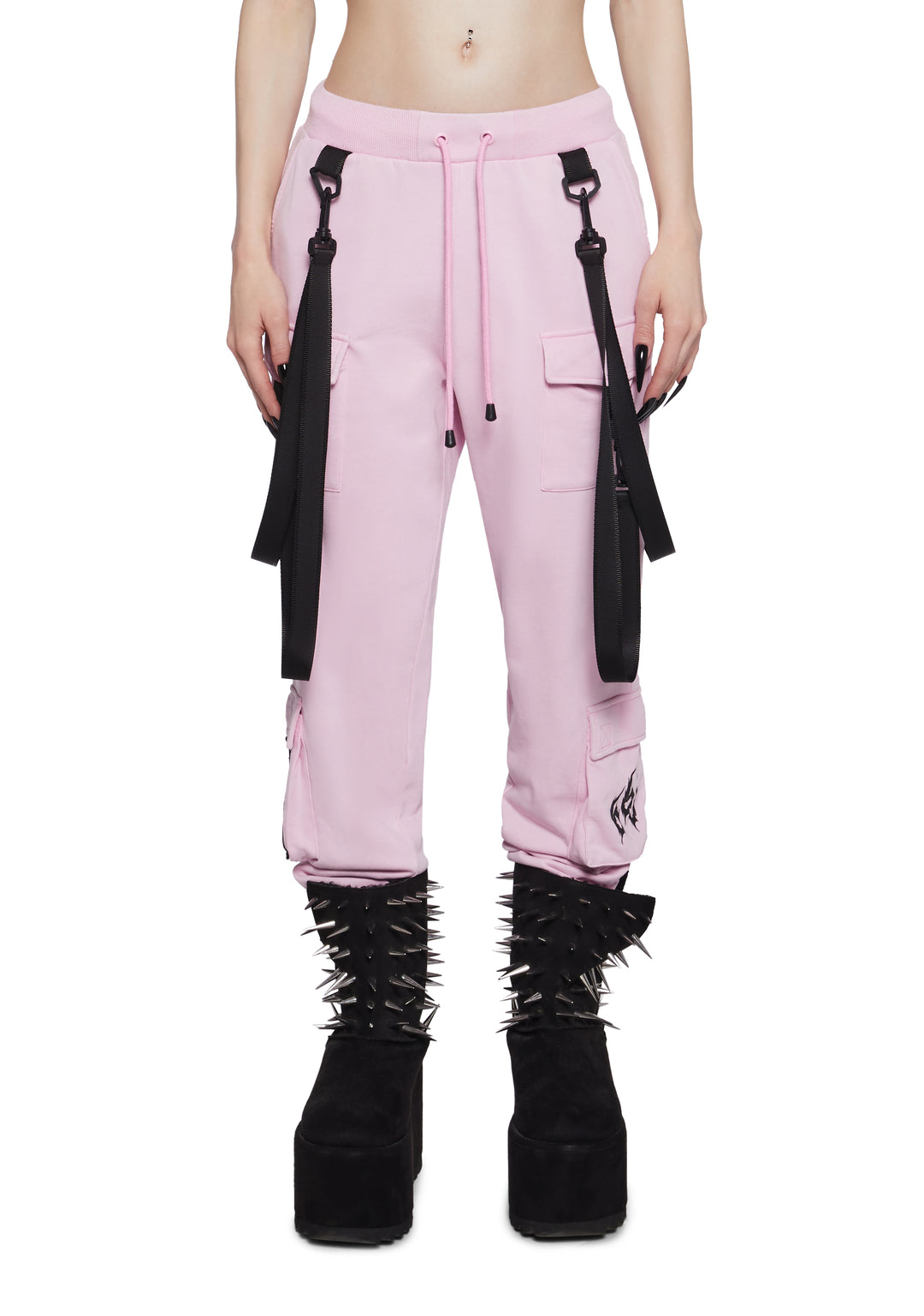 Knit Cyber Graphic Nylon Strap Jogger Sweatpants Widow - Pink