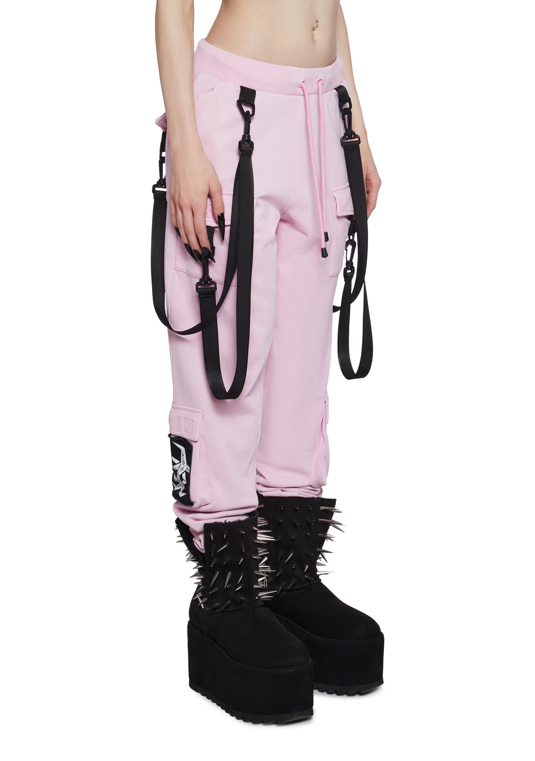 Knit Cyber Graphic Nylon Strap Jogger Sweatpants Widow - Pink - Image 3