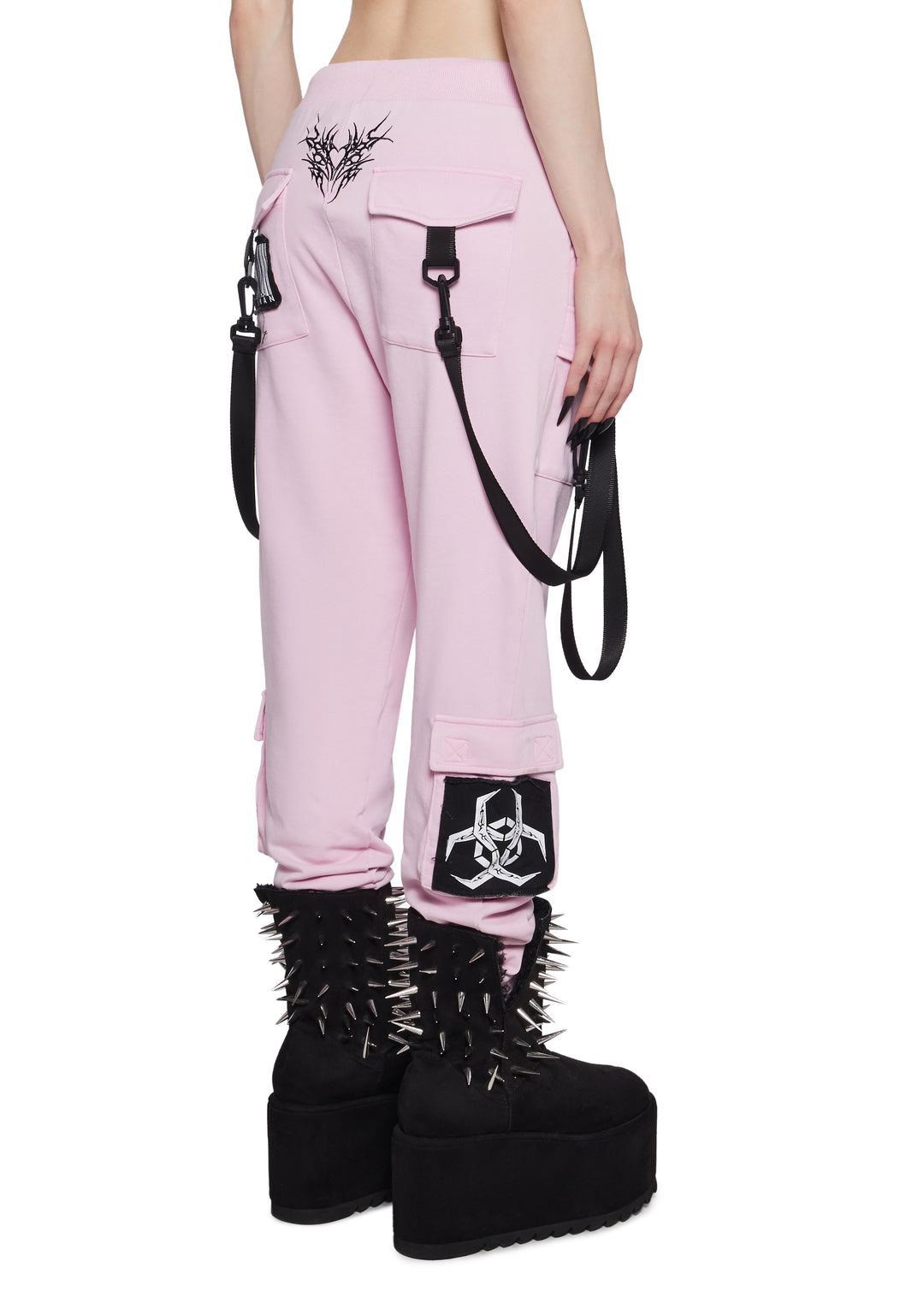 Knit Cyber Graphic Nylon Strap Jogger Sweatpants Widow - Pink - Image 4