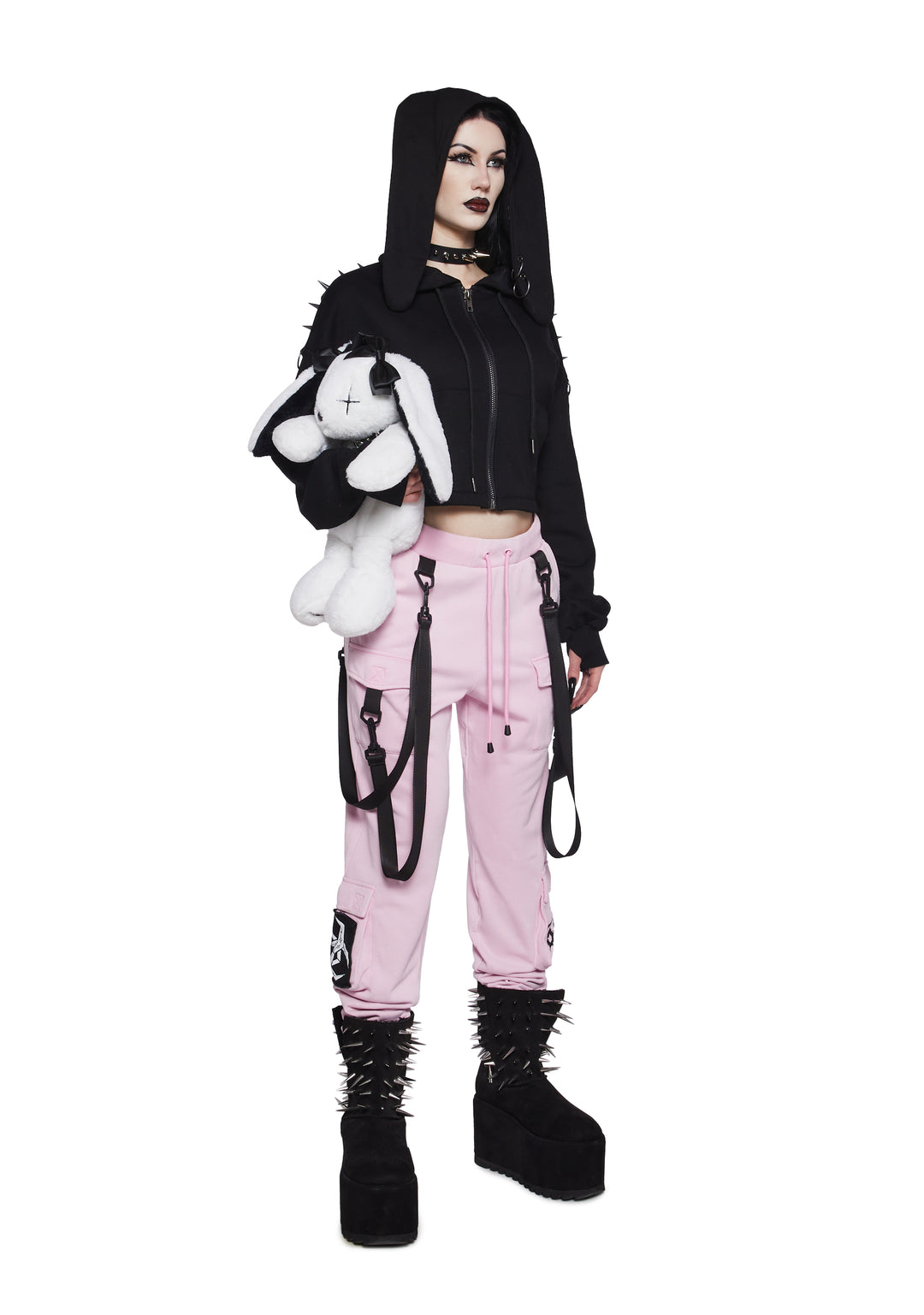 Knit Cyber Graphic Nylon Strap Jogger Sweatpants Widow - Pink - Image 2
