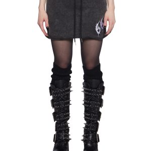 Spooky 666 Washed Mini Skirt Widow - Black