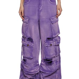 Womens Distressed Cargo Denim Jeans Widow - Purple
