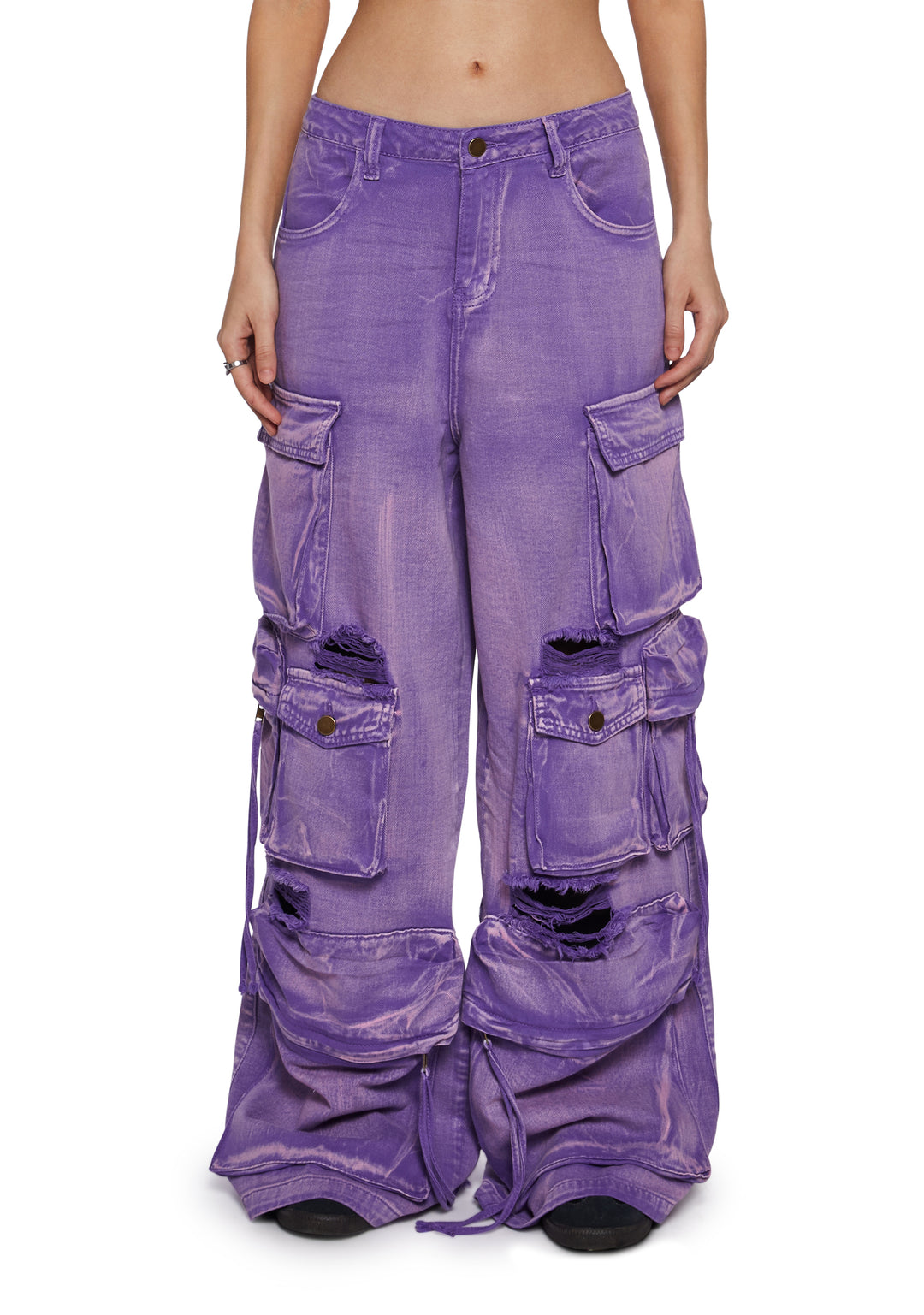 Womens Distressed Cargo Denim Jeans Widow - Purple