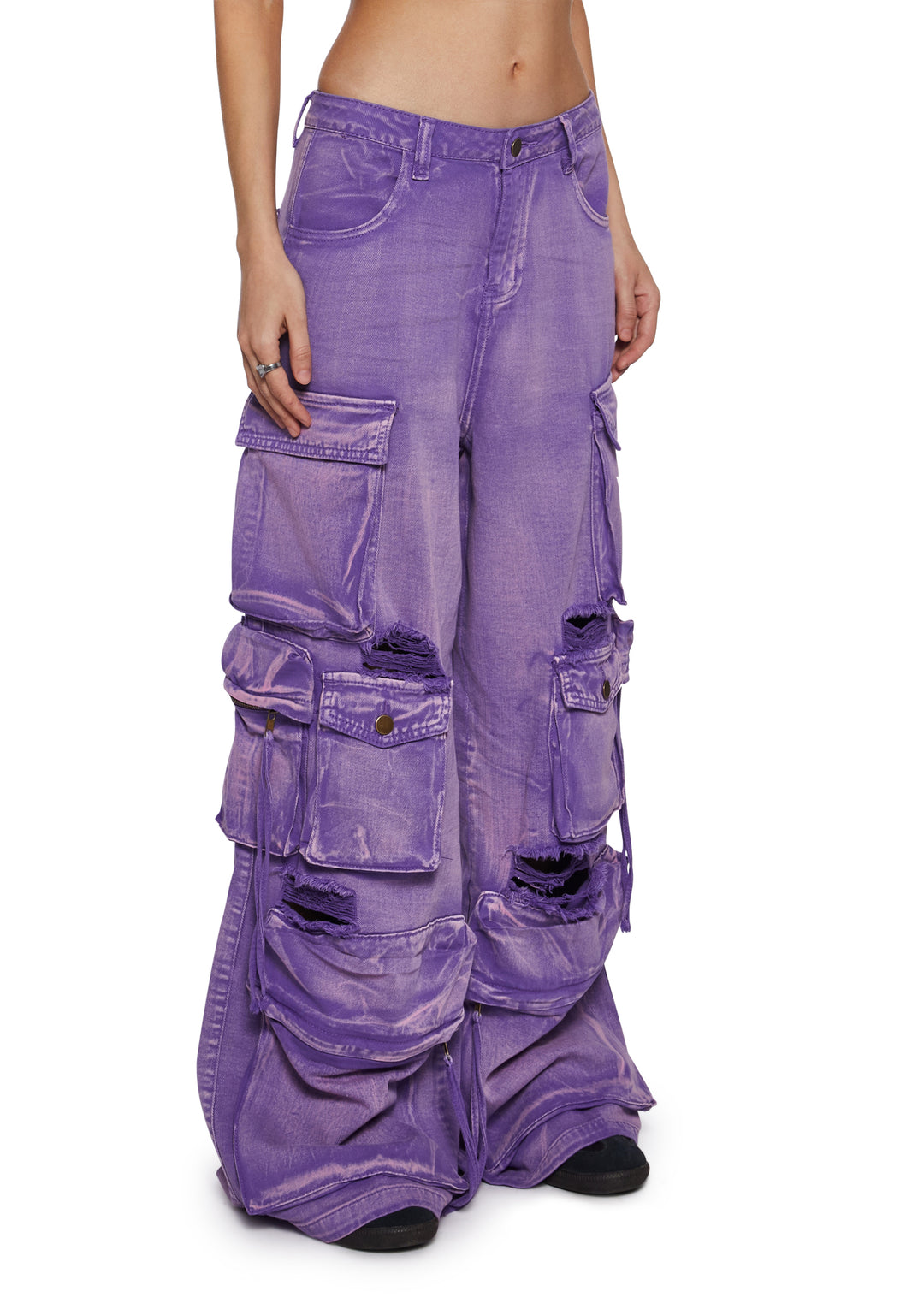 Womens Distressed Cargo Denim Jeans Widow - Purple - Image 3