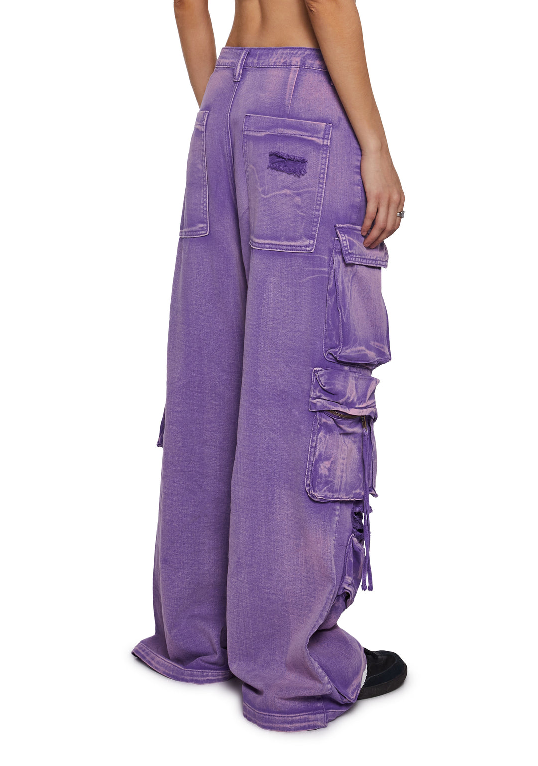 Womens Distressed Cargo Denim Jeans Widow - Purple - Image 4