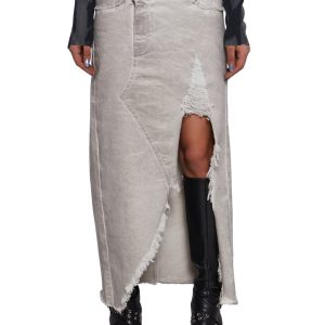 Womens Asymmetrical Denim Midi Skirt With Distressed Detailing Current Mood - Gray