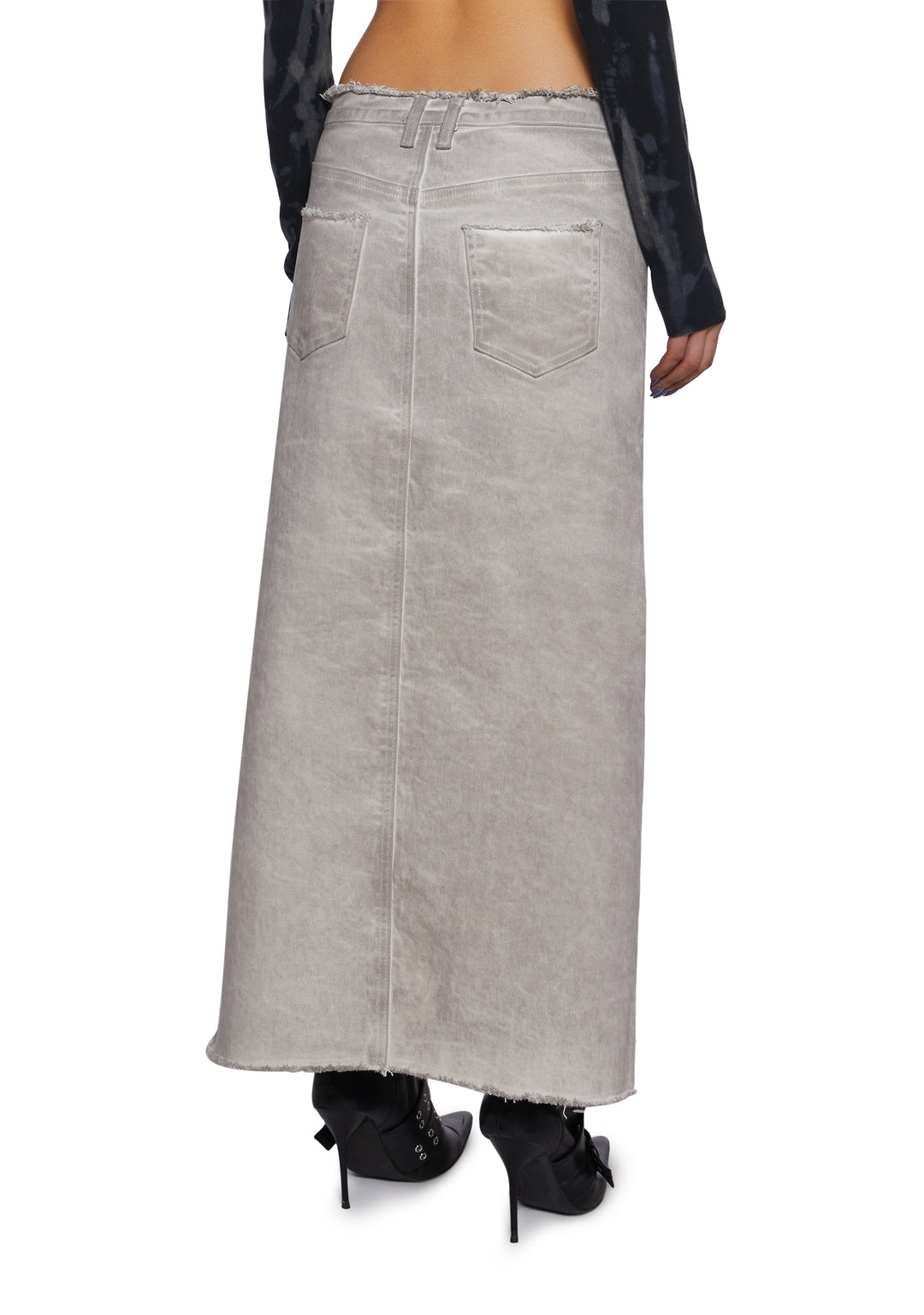 Womens Asymmetrical Denim Midi Skirt With Distressed Detailing Current Mood - Gray - Image 4