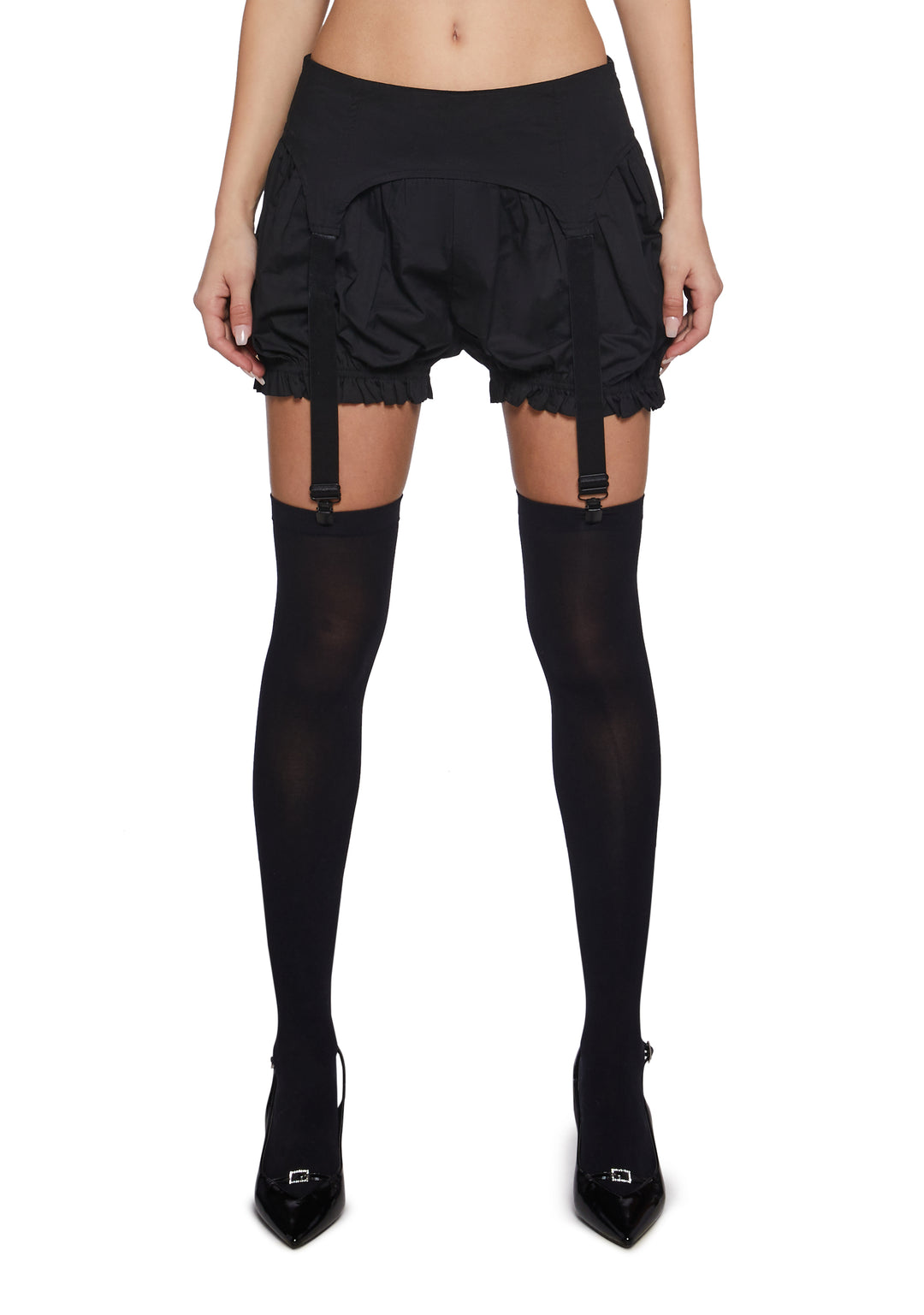 Womens Sexy Cotton Bloomers With Garter Clips Sugar Thrillz - Black