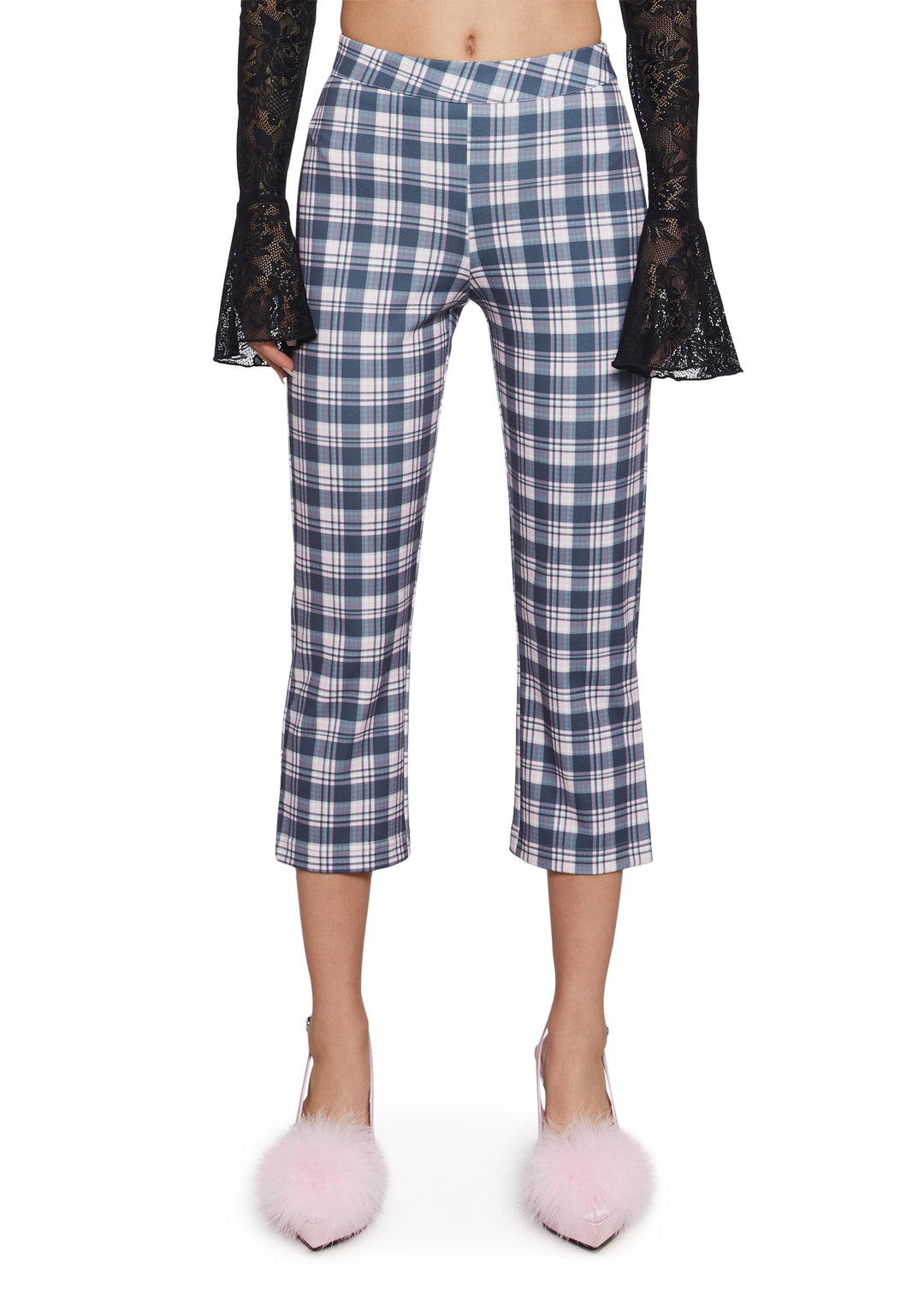 Ponte Knit Plaid Capri Pants Sugar Thrillz - Plaid