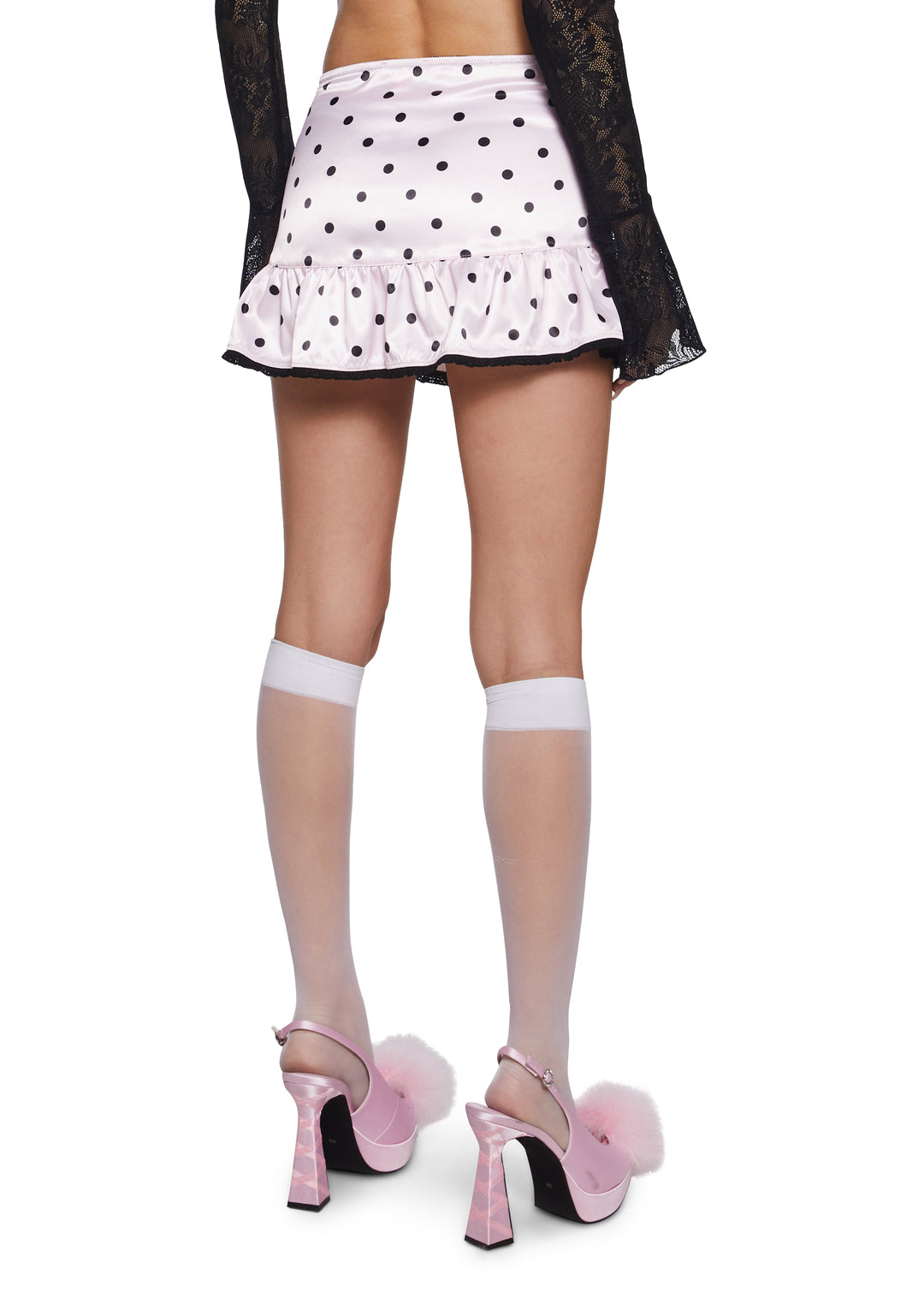 Satin Polka Dot Lace-Up Ruffled Mini Skirt Sugar Thrillz - Pink - Image 4