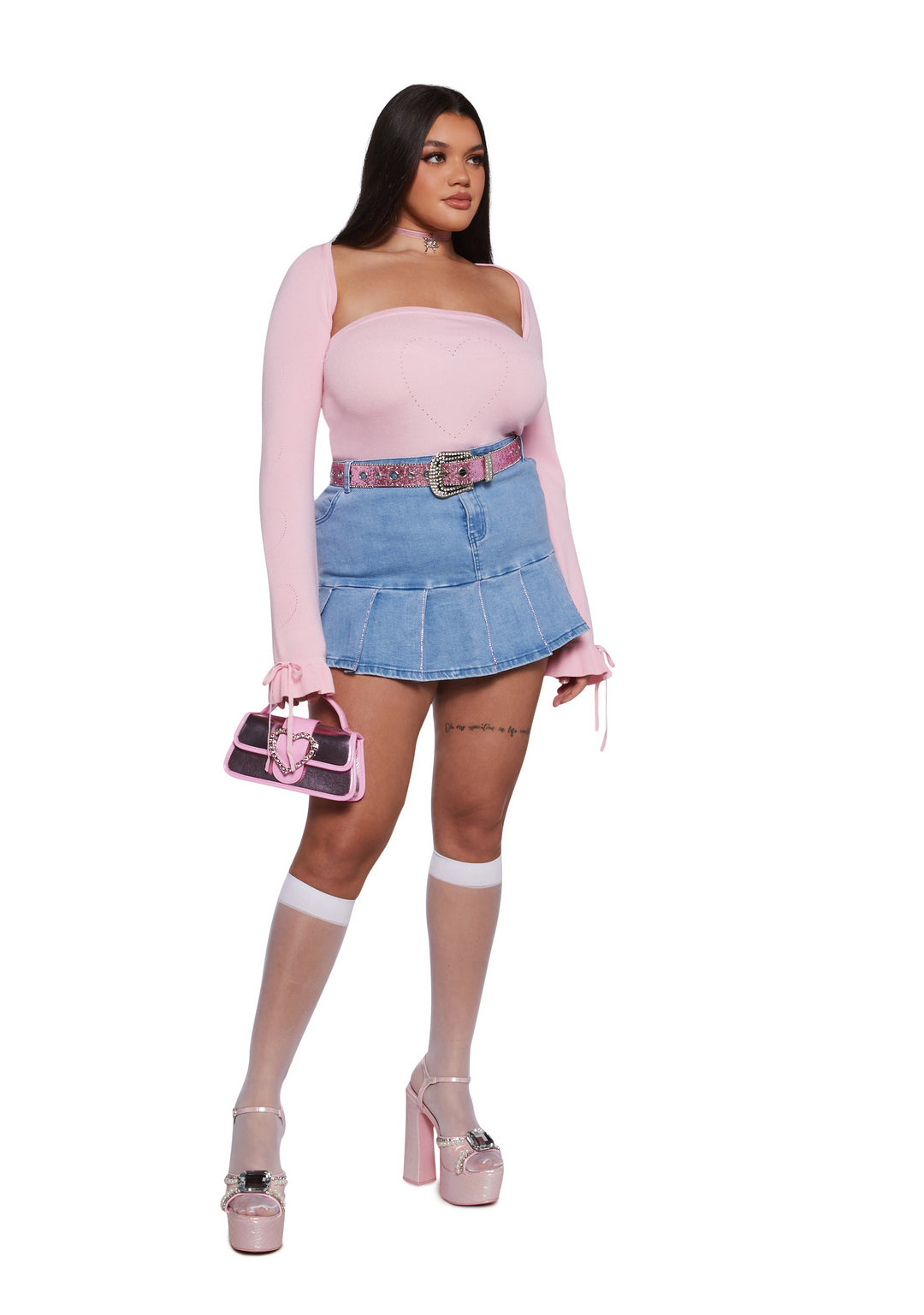 Womens Rhinestone Pleated Mini Skirt With Heart Pockets Sugar Thrillz - Blue - Image 8