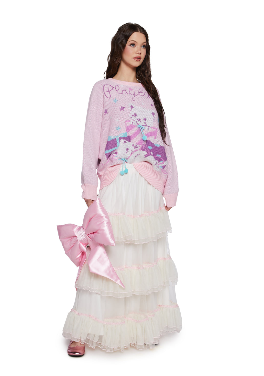 Womens Mesh Tiered Midi Skirt Sugar Thrillz - Off White - Image 2