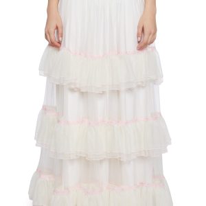 Womens Mesh Tiered Midi Skirt Sugar Thrillz - Off White
