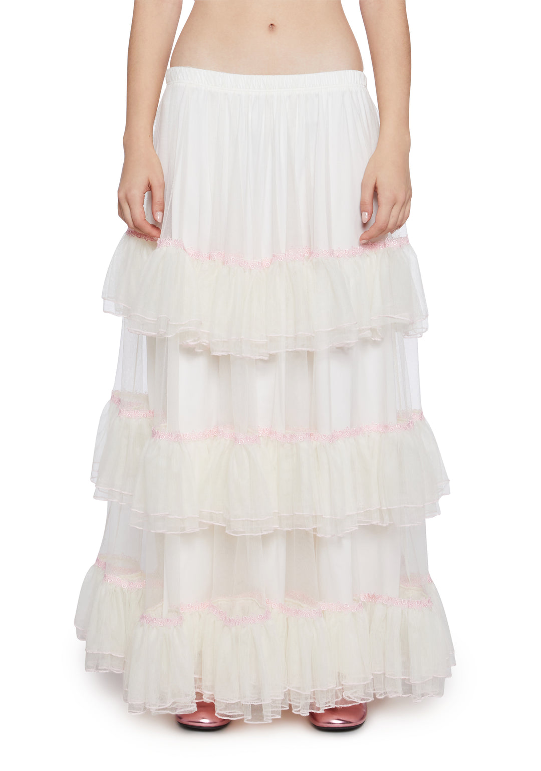 Womens Mesh Tiered Midi Skirt Sugar Thrillz - Off White