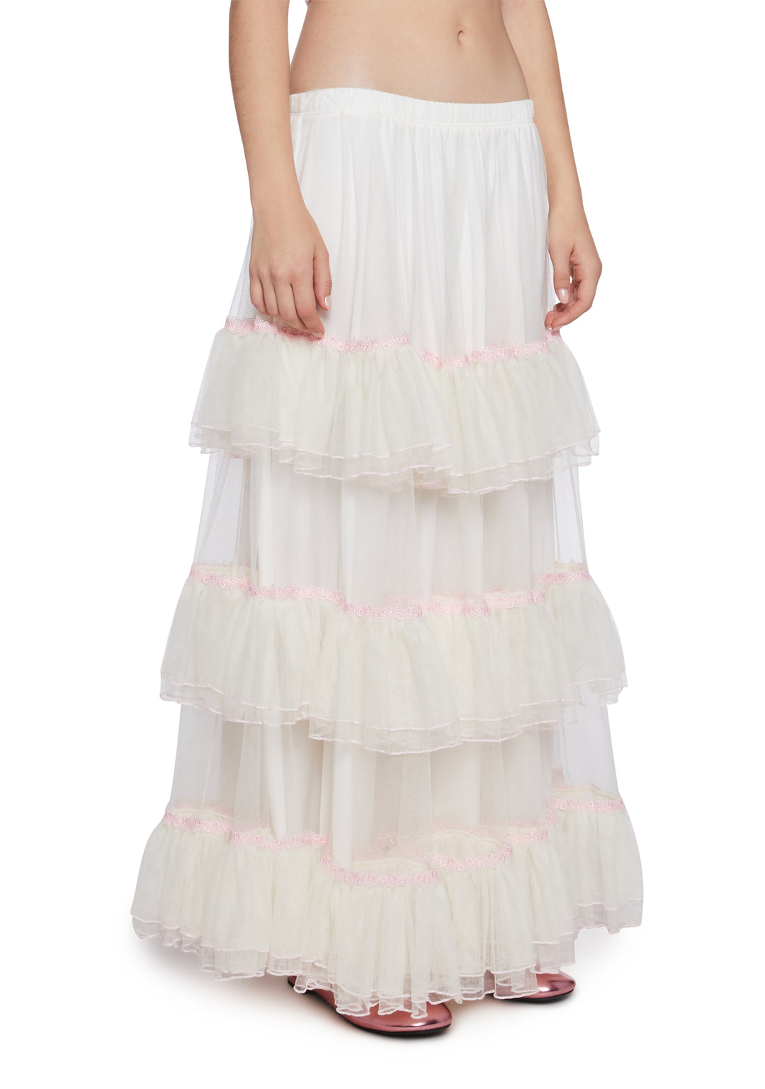 Womens Mesh Tiered Midi Skirt Sugar Thrillz - Off White - Image 3